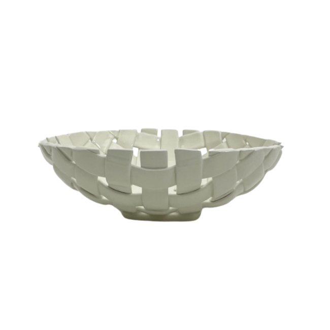 Plat Rond Tressé Céramique Blanc, Bazardeluxe