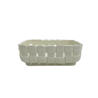Plat Rectangle Tressé Céramique Blanc, Bazardeluxe