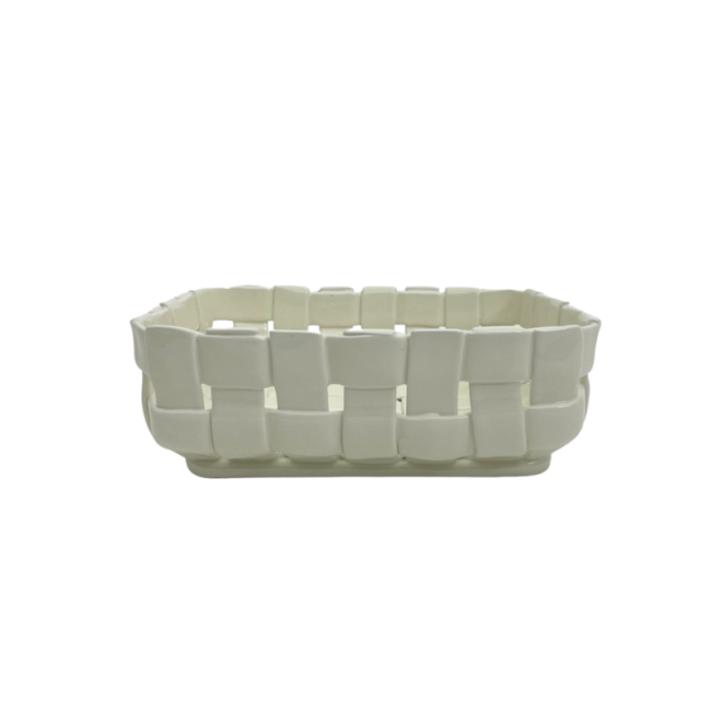 Plat Rectangle Tressé Céramique Blanc, Bazardeluxe