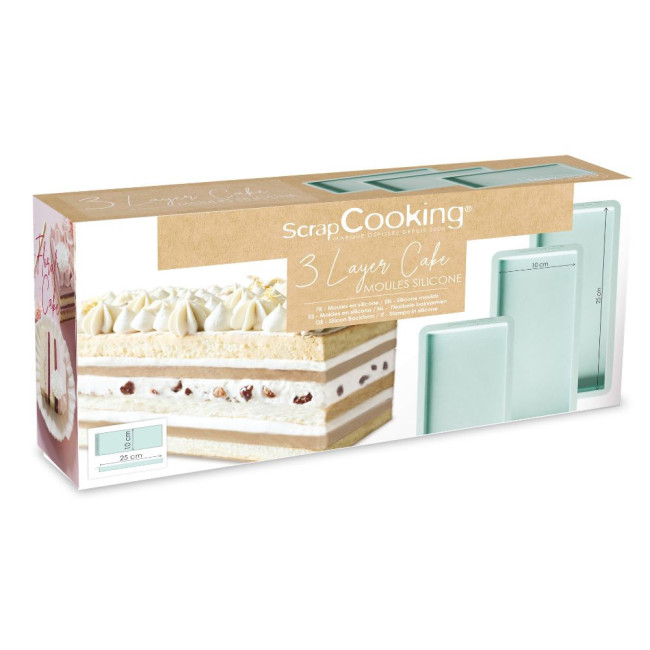 3 Moules Layer Cake rectangulaires en Silicone, Scrapcooking