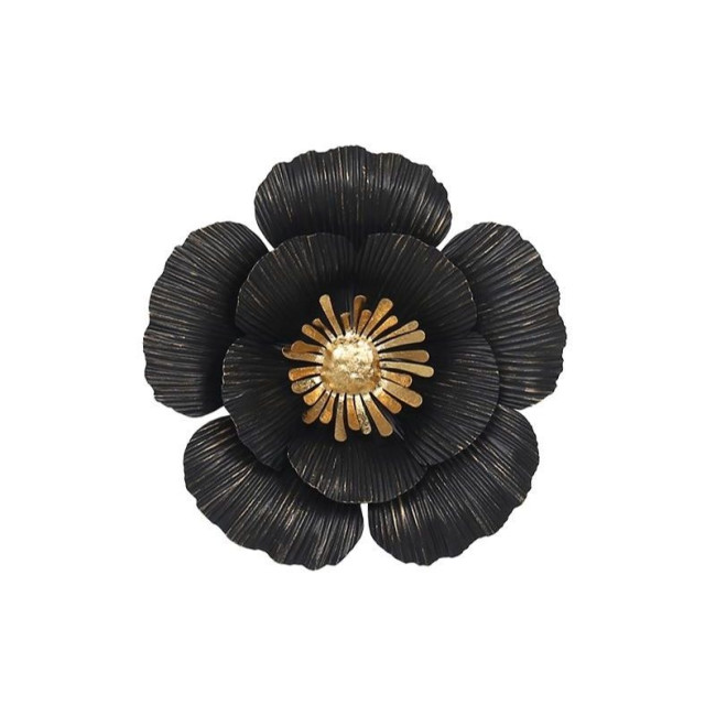 Décoration murale métal Fleur noir doré, Emdé