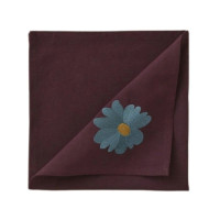 Serviette de table brodée Coup de Foudre Prune, Sylvie Thiriez