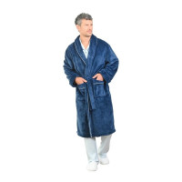 Peignoir Polaire Mixte avec Passepoil KINSLEY Denim, Sensei
