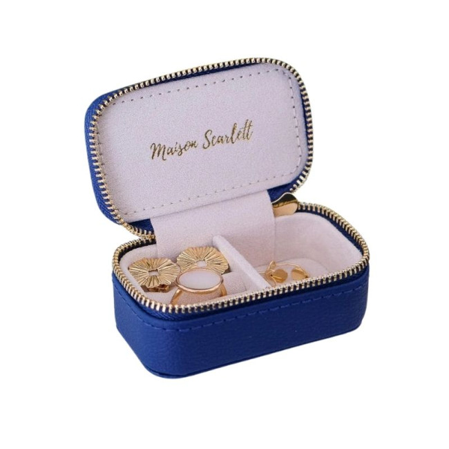 Mini Boîte à Bijoux de Voyage Marie Cuir Marine, Maison Scarlett