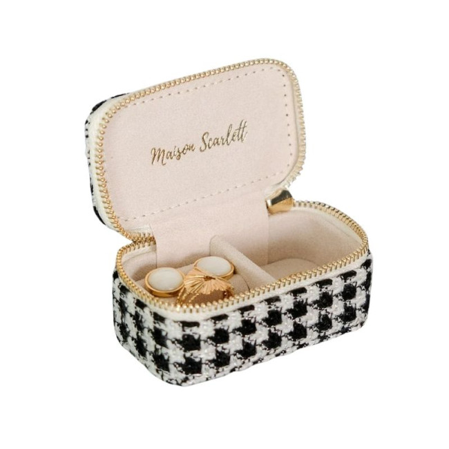 Mini Boîte à Bijoux de Voyage Marie Pied de Poule Noir, Maison Scarlett