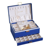 Boîte à Bijoux Denise Cuir Bleu Marine, Maison Scarlett