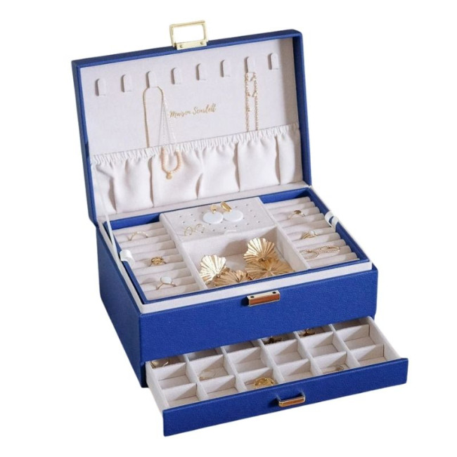 Boîte à Bijoux Denise Cuir Bleu Marine, Maison Scarlett