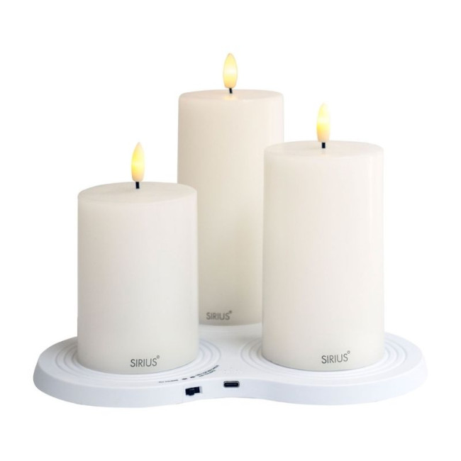 3 Bougies LED Pilier Rechargeables SILLE avec chargeur, Sirius