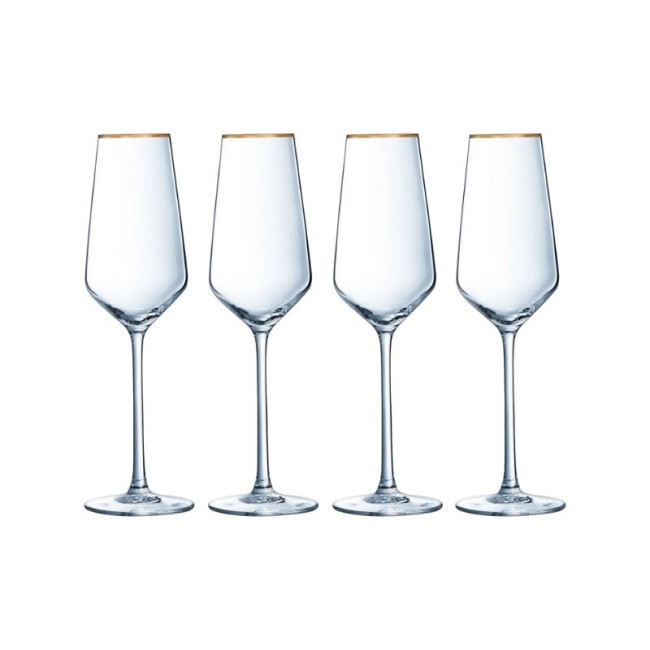 Coffret 4 Flûtes 23 cl Ultime Bord Or, Cristal d'Arques