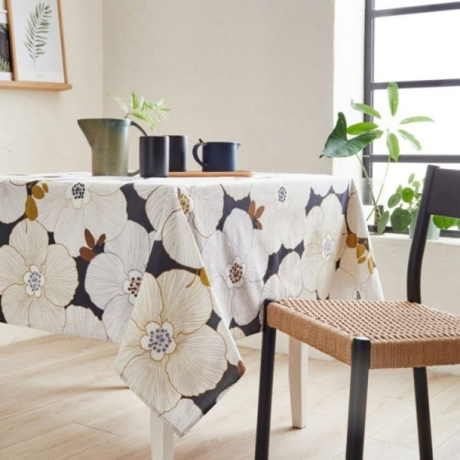 Nappe coton enduit Anémone Navy, Nydel Paris