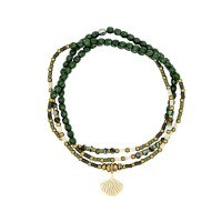 Collier et Bracelet 3 tours Ginko Vert, Têtes Blondes Collier et Bracelet 3 tours Ginko Vert, Têtes Blondes