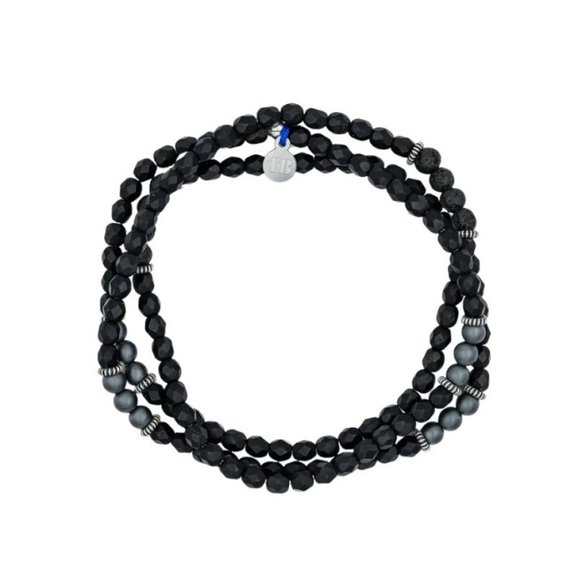 Collier et Bracelet 3 tours Gentleman Silver Noir Mat, Têtes Blondes
