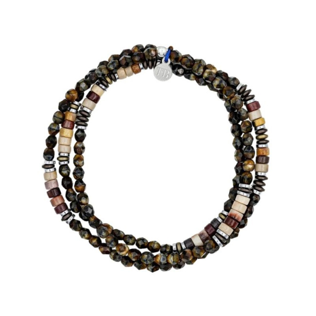 Collier et Bracelet 3 Tours Gentleman Chocolat, Têtes Blondes