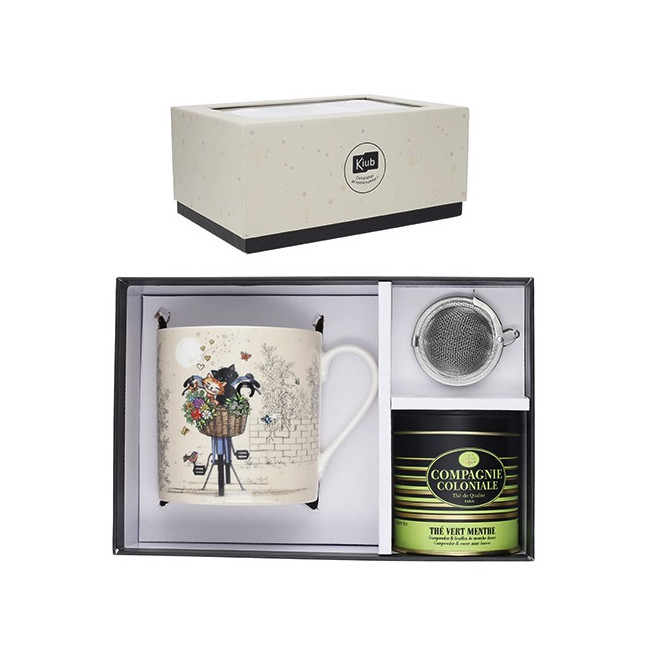 Coffret Mug et Thé en Vrac Bug Art Chats Vélo, Kiub