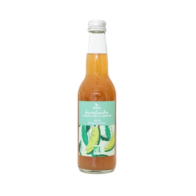 Kombucha Citron Vert et Menthe Bio 33cl, Atika