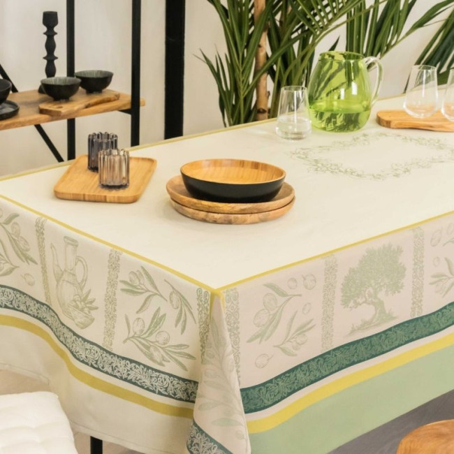 Nappe Jacquard OLÉA Oil Green, Sud Etoffe