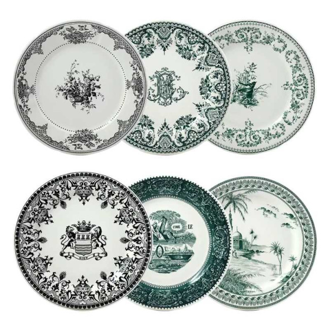 Coffret 6 assiettes plates Les Dépareillées Vert, Faïencerie de Gien