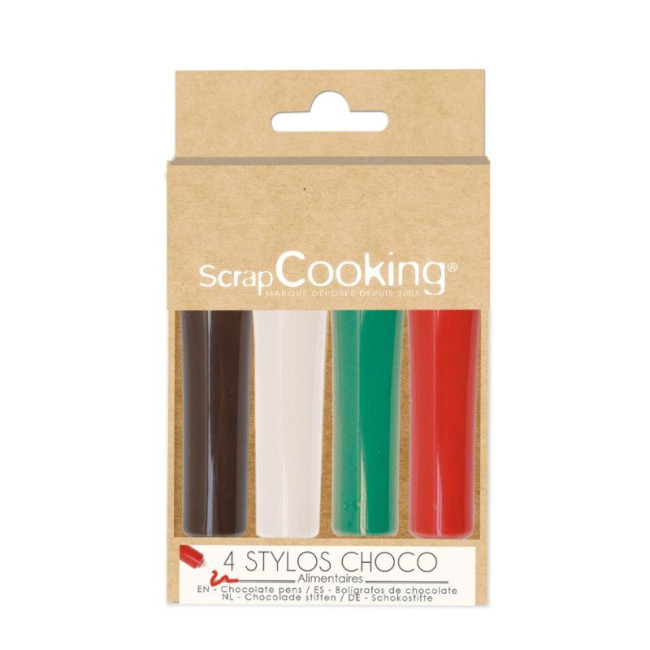 4 Stylos Chocolat Rouge/blanc/vert/chocolat, ScrapCooking