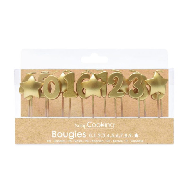 15 Bougies Chiffres et étoiles dorés, ScrapCooking