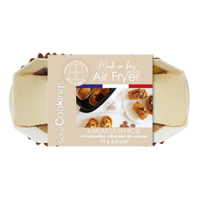 4 Moules Airfryer rectangles en bois + caissettes de cuisson, ScrapCooking