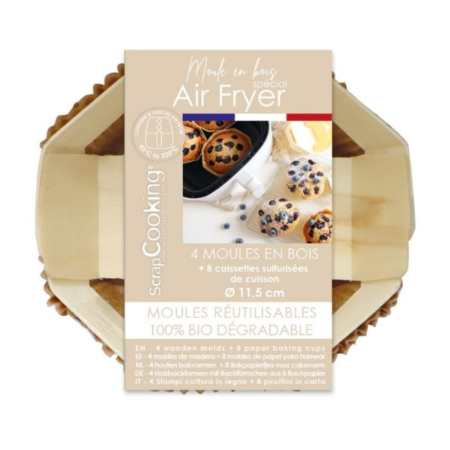 4 Moules Airfryer ronds en bois + caissettes de cuisson, ScrapCooking