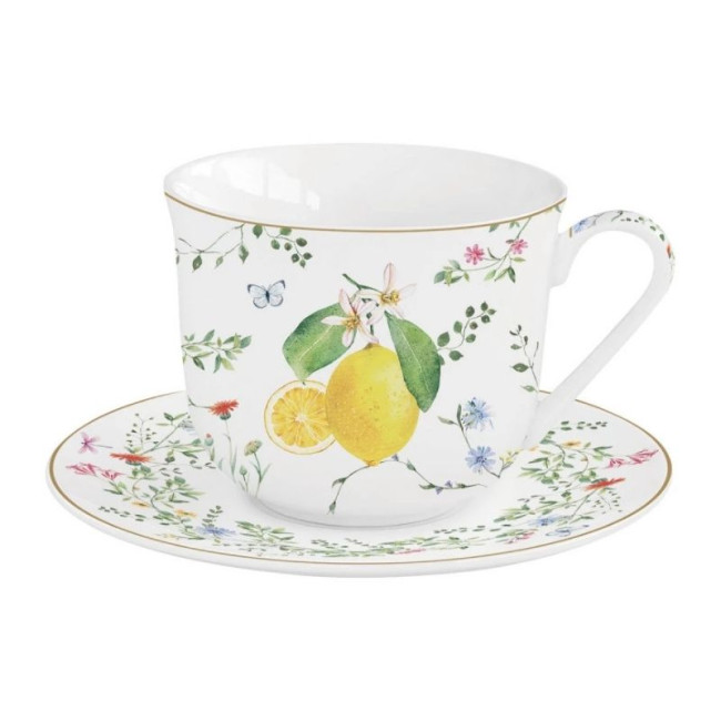 Coffret Tasse Déjeuner 37 cl Fleurs et Citrons, Easy Life