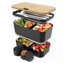 Boîte Bento Modulable 1.5 L Noir & Bambou, Umami
