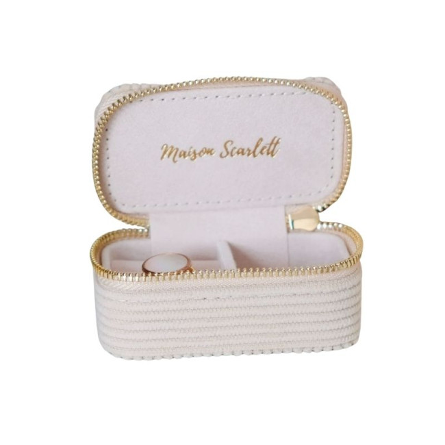 Boîte à Bijoux de Voyage Marie Velours Côtelé Beige, Maison Scarlett