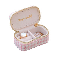 Boîte à Bijoux de Voyage Marie Pied de Poule Rose, Maison Scarlett