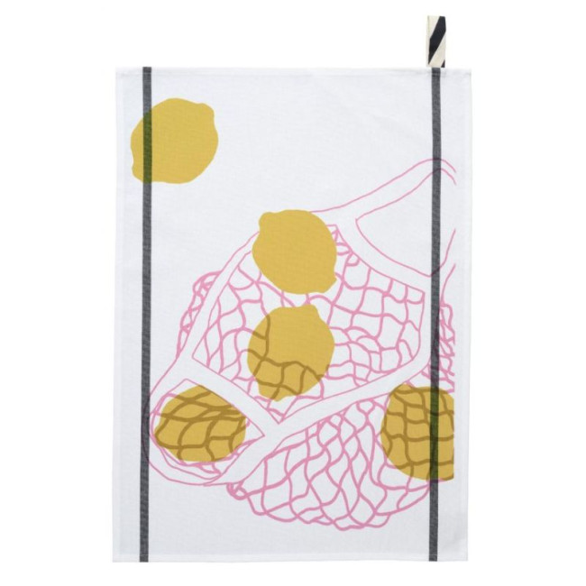 Torchon Filet Citron jaune blanc, La Cerise sur le Gâteau