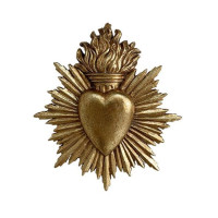 Décoration murale Ex-Voto Coeur Soleil Doré 15 x 17 cm, Emdé