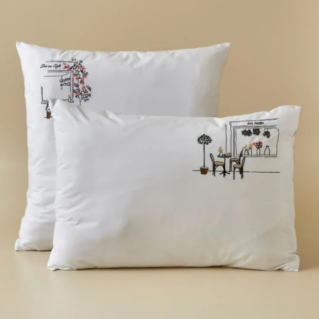 Taie d'oreiller brodée En Terrasse, Sylvie Thiriez