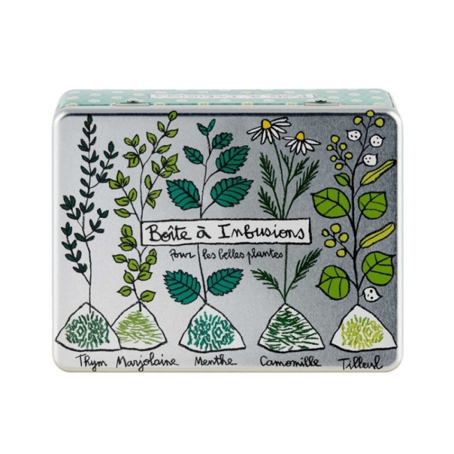 Boîte à tisanes compartimentée Infusions pour les belles plantes, Derrière la porte