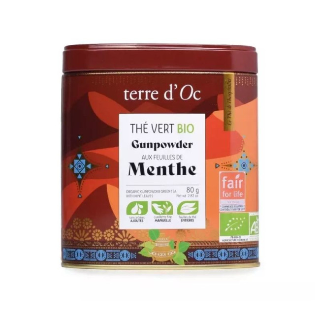Thé Vert Bio Gunpowder aux feuilles de Menthe, Terre d'Oc