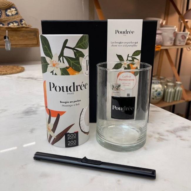 Coffret Bougie en perles Massage à Bali, Poudrée Paris