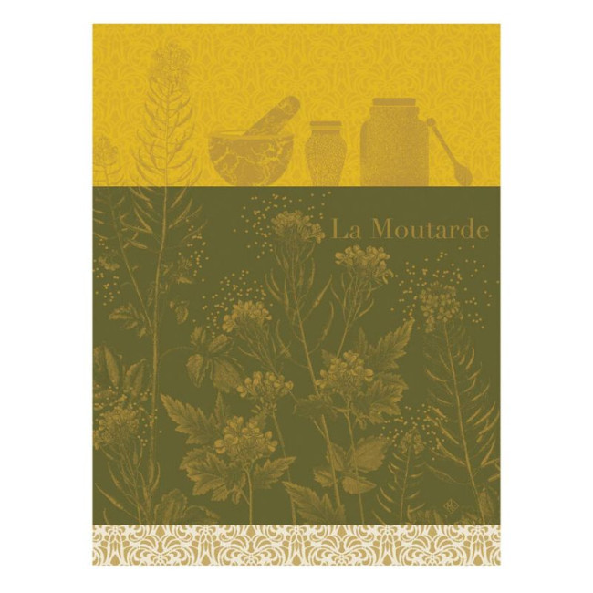 Torchon Moutarde en Fleurs Jaune Coton, Le Jacquard Français