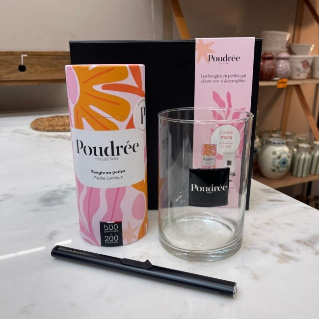 Coffret Bougie en perles Pêche Exotique, Poudrée Paris