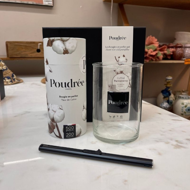 Coffret Bougie en perles Fleur de Coton, Poudrée Paris