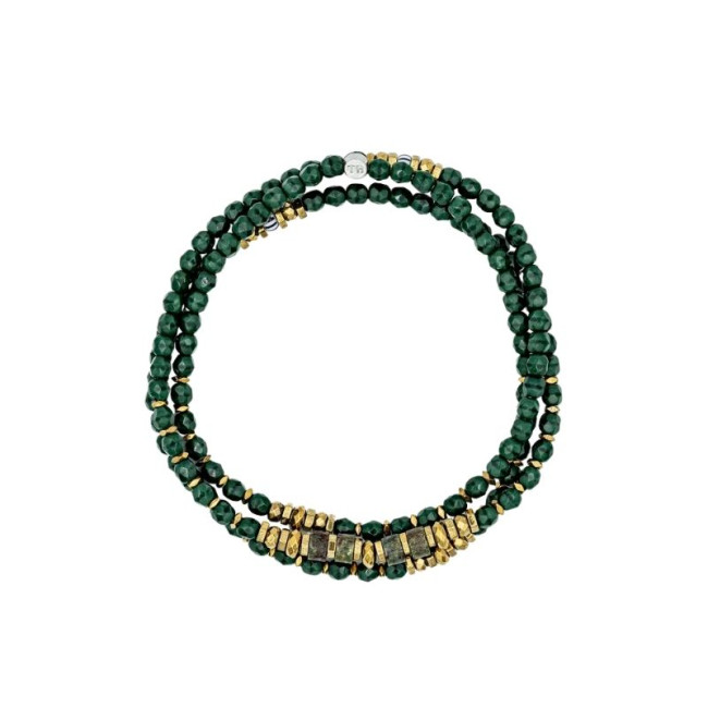Collier et Bracelet 3 tours Blondie Dark Green, Têtes Blondes