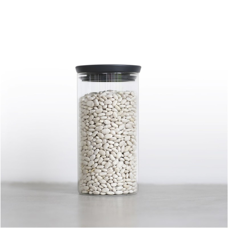Brabantia - Bocal en verre empilable Dark Grey, Brabantia 1.1 L - BRABANTIA