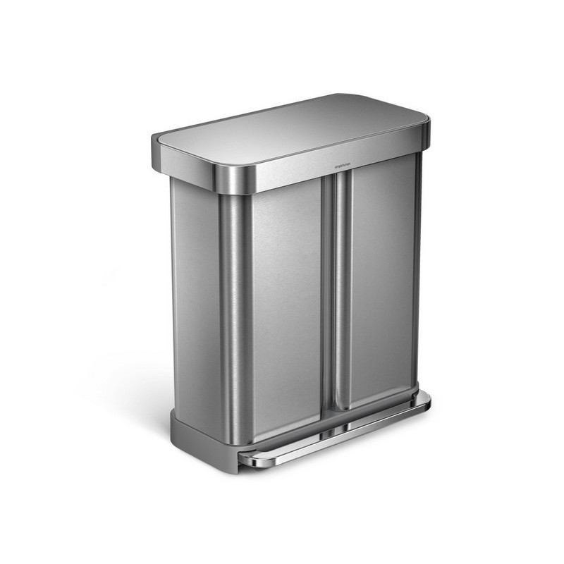 Poubelle rectangulaire 58L double bac, simplehuman