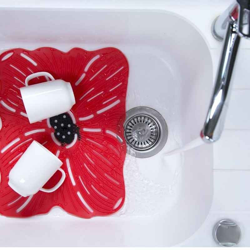 Tapis D'évier En Silicone Antidérapant Avec Fonction De Sécurité Pour Lave- Vaisselle, Grille D'évier Multifonction Pour Tâches De Cuisine (gris