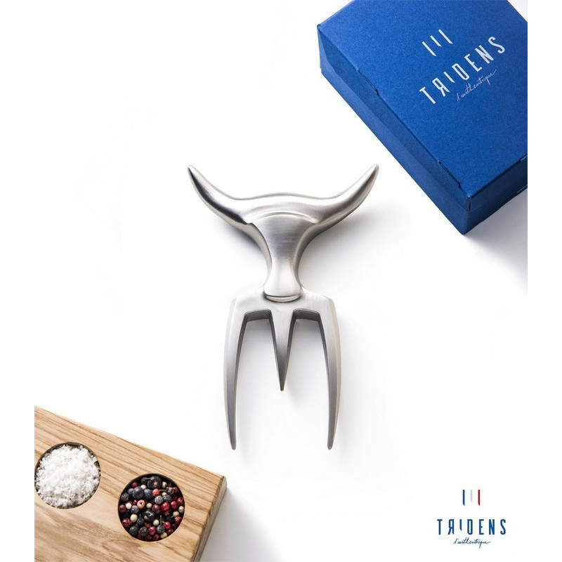 Fourchette à découper avec socle bois, Tridens Brossé - Tridens