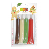 4 Stylos Chocolat Rouge/blanc/vert/chocolat, ScrapCooking