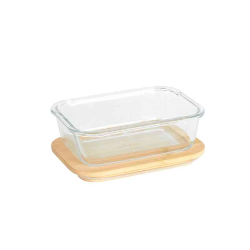 Pebbly - Plat en verre couvercle bambou empilable, pebbly 1.5L - PEBBLY