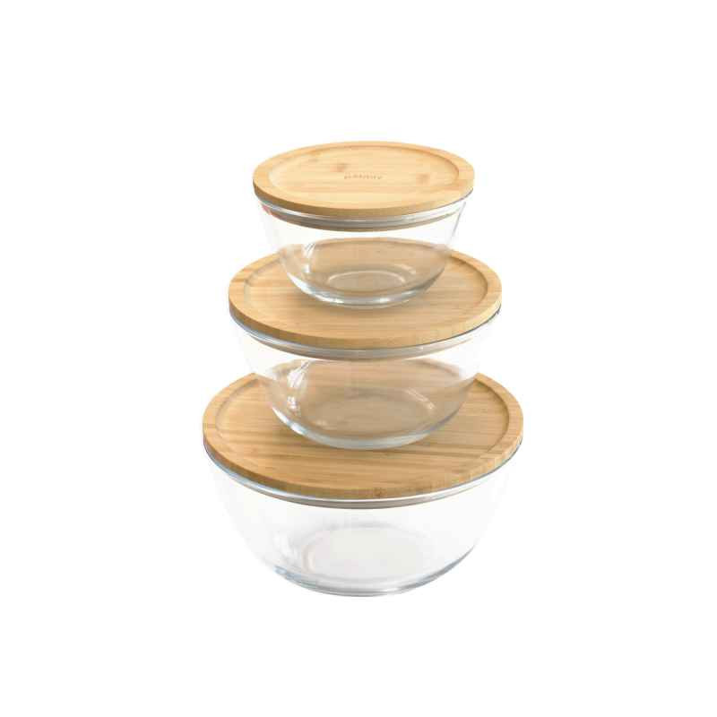 Pebbly - Bol à mixer en verre couvercle bambou empilable, pebbly 1.6 L - PEBBLY