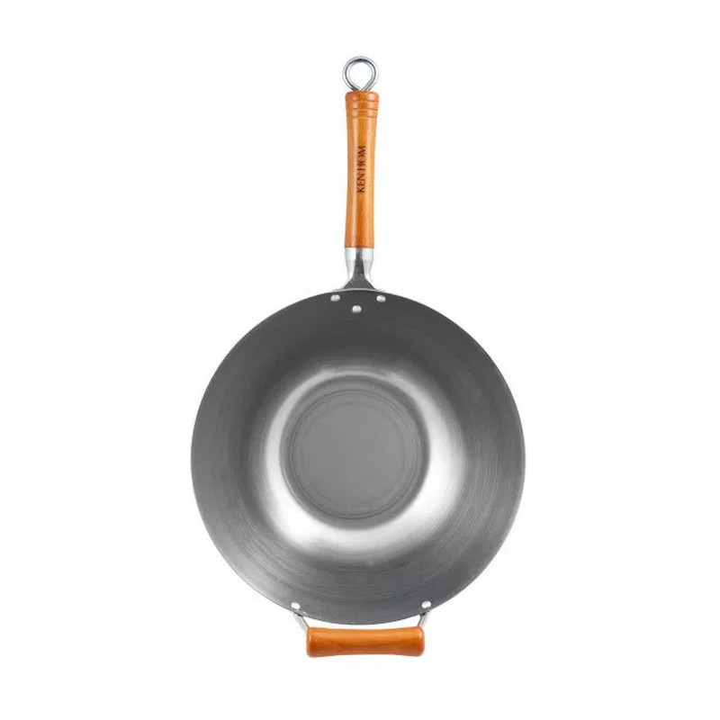 Ken Hom KH436003 Wok Traditionnel en Acier Carbone /ø36 cm Compatible Induction Gris