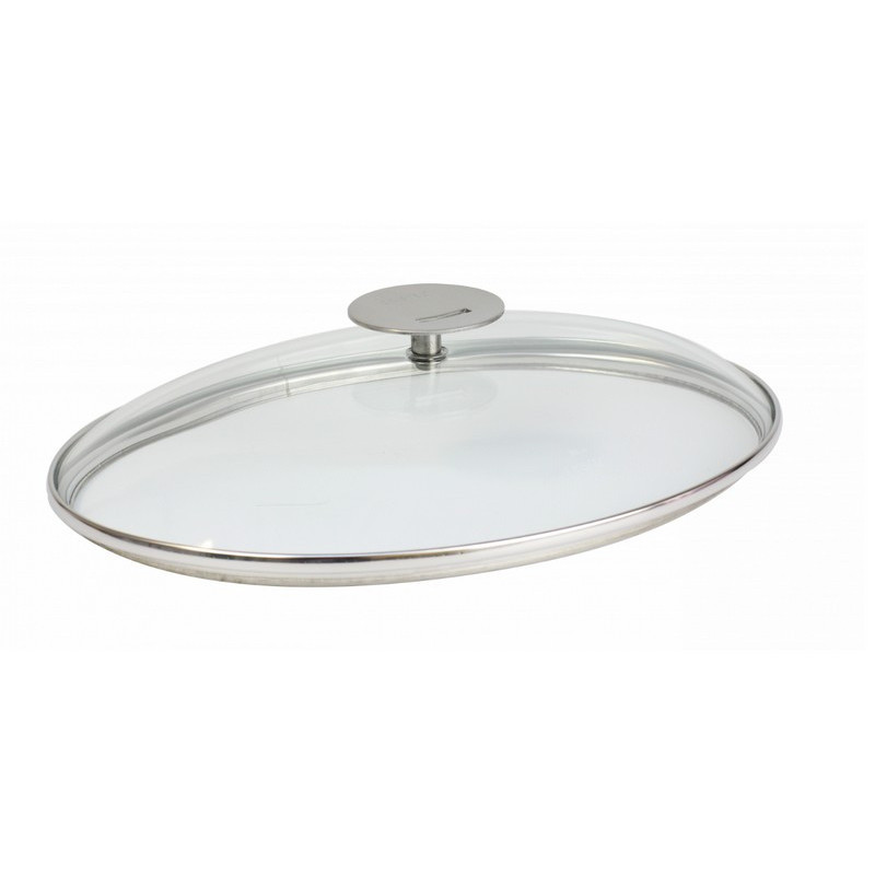 Couvercle ovale en verre 30cm, platine, Cristel