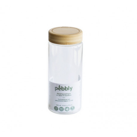 bocal rond en verre avec couvercle en bambou, pebbly 650 ml - pebbly