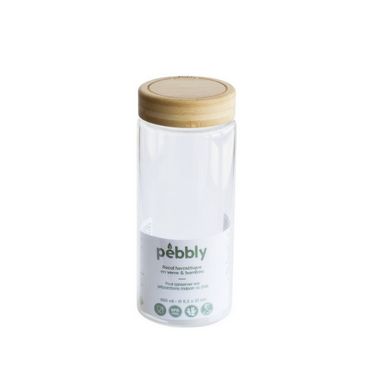 Pebbly - Bocal rond en verre avec couvercle en bambou, Pebbly 650 ml - PEBBLY
